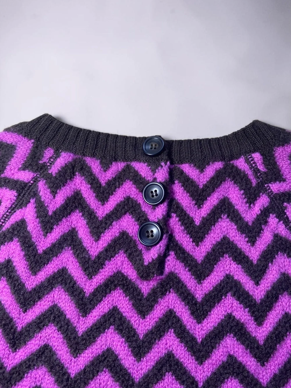 J.Crew Womens Sweater Medium M Purple Charcoal Chevron Zig Zag Merino Wool